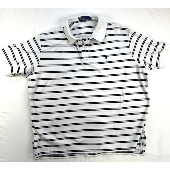 Polo Ralph Lauren Men's XL White Blue Striped Polo Shirt Short Sleeve Blue Pony - Picture 3 of 9